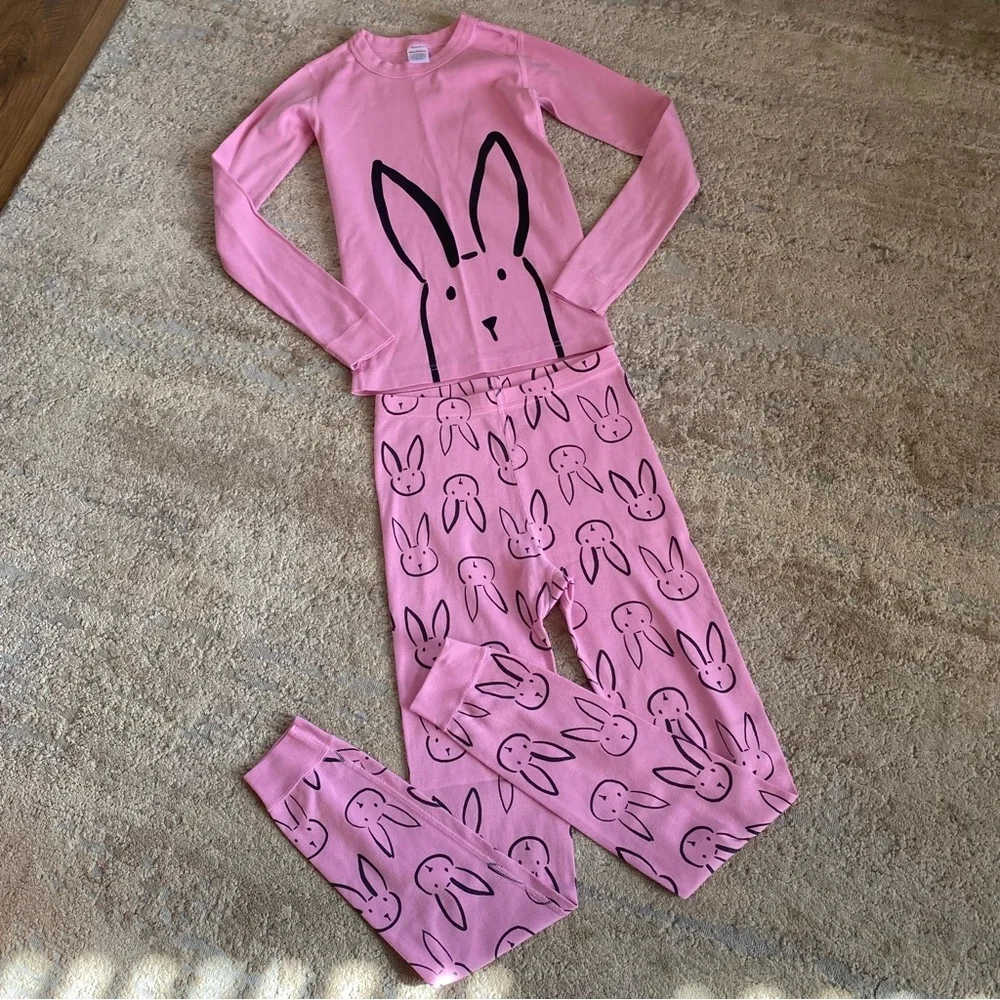Hanna Andersson Long John Pajama Set Pink Bunny Print Long Sleeve Organic Cotton